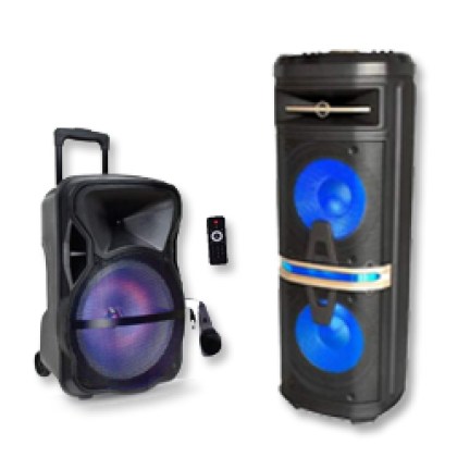 Φορητά ηχεία και karaoke με μικρόφωνα για εκδηλώσεις.