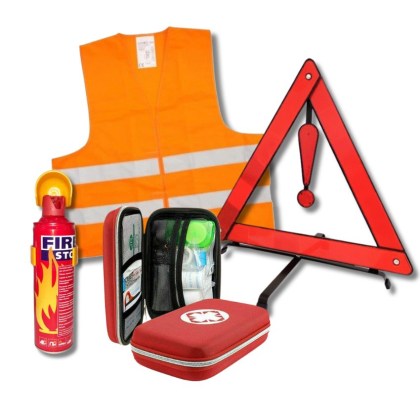 σετ-εκτάκτου-ανάγκης-με-πυροσβεστήρα,-φαρμακείο,-ανακλαστικό-γιλέκο-και-τρίγωνο