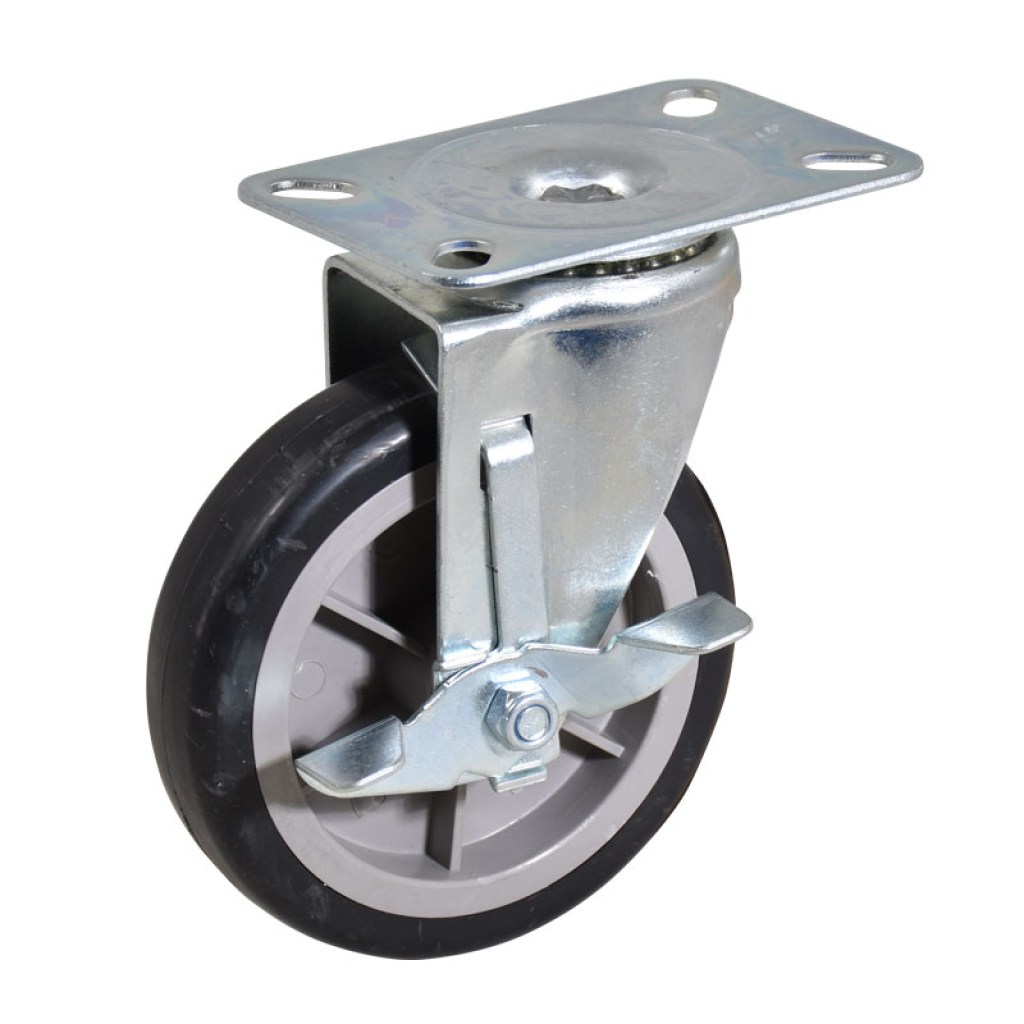 ΤΡΟΧΟΣ ΠΕΡΙΣΤΡΕΦΟΜΕΝΟΣ ΠΛΑΣΤΙΚΟΣ (TPR) Φ125 mm ΜΕ ΠΛΑΚΑ ΚΑΙ ΜΕ ΦΡΕΝΟ