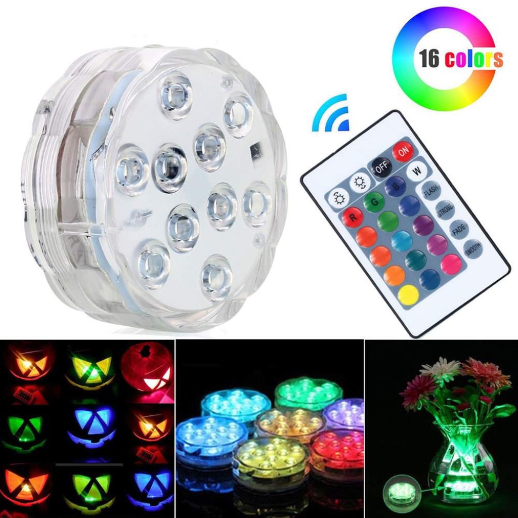 submersible led light αδιάβροχο-υποβρύχιο-φωτάκι-μπαταρίας-με-10-led-rgb-με-τηλεχειριστήριο