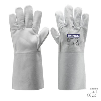 ΓΑΝΤΙΑ ΗΛΕΚΤΡΟΣΥΓΚΟΛΛΗΣΗΣ ΜΕ ΠΑΛΑΜΗ ΑΠΌ ΔΕΡΜΑ ΚΑΤΣΙΚΑΣ ΜΕ ΜΑΝΣΕΤΑ 15cm ΚΑΙ ΡΑΧΗ ΑΠΟ ΚΡΟΥΤΑ - UN 502 TIG - ΛΕΥΚΑ - ΜΕΓΕΘΟΣ 11