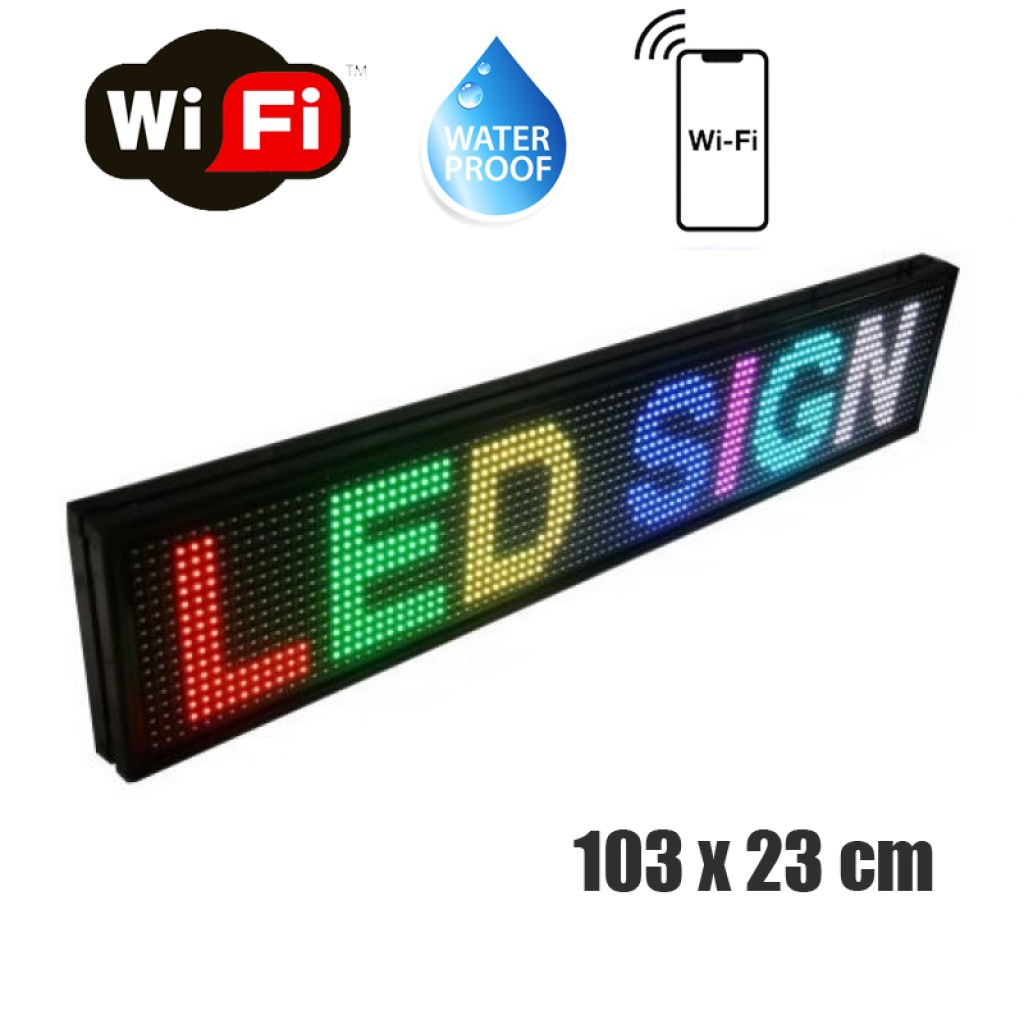αδιάβροχη-ηλεκτρονική-led-πινακίδα-μονή-rgb-wifi-103x23cm